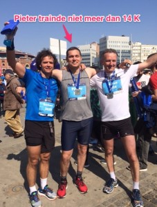 Niet meer dan 14 km per keer getraind en niet te snel, conform advies.